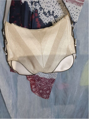 Stone Mountain Striped Woven Hemp & Vegan Leather Shoulder Bag Purse Silver Trim